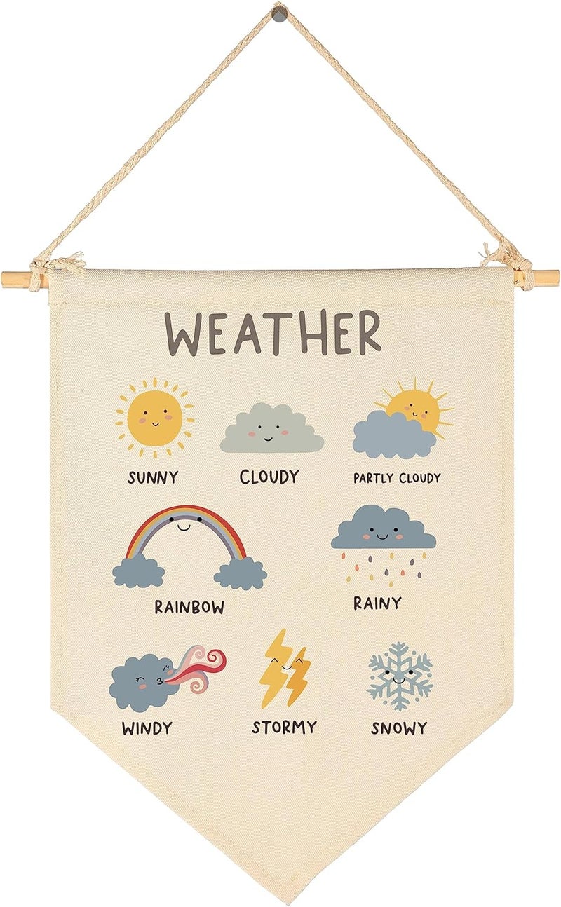 Sioial Weather Learning Education Banner-Classroom Decor-Teacher Counsellor Gift-Banner Flag Sign Wall Art for Boys Girls Kids,Nursery Daycare Preschool Kindergarten Reading Room Bulletin Board Decor - Image 1